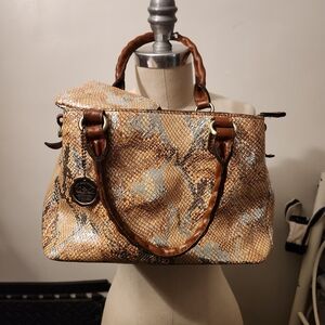 Patricia Nash Gold and Brown Snake Print Satchel